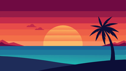 sunset landscape with palm trees