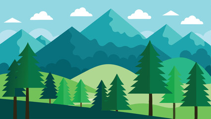 Fototapeta premium Beautiful rural landscape with meadows and fields, trees and hills, houses against a background