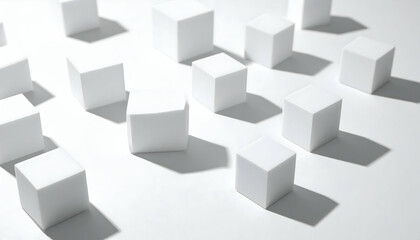 Obraz premium White Cubes Scattered on White Background