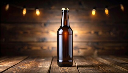 Craft beer bottle display rustic bar setting photography warm lighting close-up artisan beverage