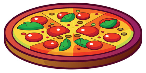 Whole pepperoni pizza pie with loose slice icon for food apps and web