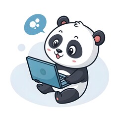 Cute Panda Working on Laptop Cartoon