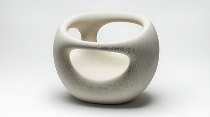 A modern abstract object casting a soft, elongated shadow on a pure white background, evoking a sense of mystery and elegance in a simple, minimal setting.