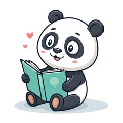 Cute Panda Reading Book Cartoon