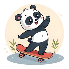 Cute Panda Riding Skateboard Cartoon