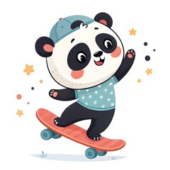 Cute Panda Riding Skateboard Cartoon