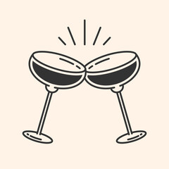 Cocktail glasses icon.Cheers symbol. Party and celebration simple Minimal Pictogram.Cocktail party invitation sign for greeting cards,postcards,invitations, menu design logo.Vector illustration EPS10