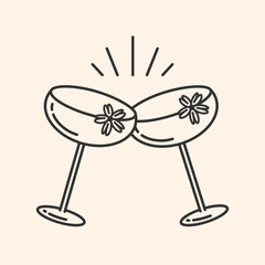 Cocktail glasses with flowers icon.Cheers symbol.Party celebration simple Minimal Pictogram.Cocktail party invitation sign for greeting cards,postcard,invitation,menu design.Vector illustration EPS10