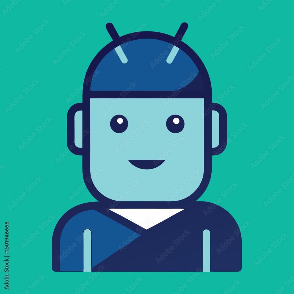 Poster cheerful robot character design for technology and innovation in a modern digital landscape illustra