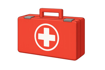 Obraz premium Red first aid kit featuring white cross, symbolizing medical readiness and emergency support against transparent backdrop
