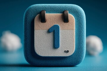 Calendar Icon with Number One Blue Background Crumpled Paper Minimalist Design Modern Inter