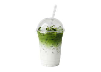 iced matcha latte in a plastic cup