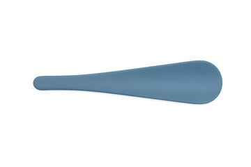 Light blue plastic shoehorn resting horizontally against transparent surface, highlighting minimalist profile for convenient shoe wearing