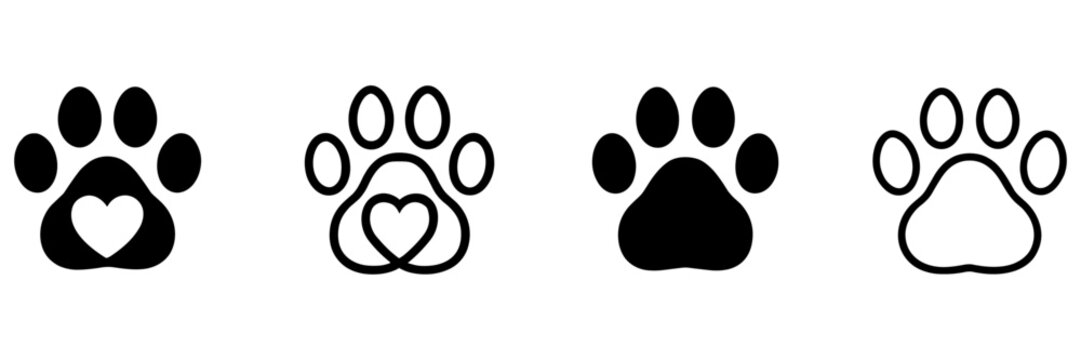 Pet paw editable stroke. footprints Pet paw, Heart with pet paw print dog cat icon, vector illustration 