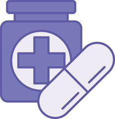 Fototapeta premium Colored Medication Icon. Vector Illustration. Pill Bottle and Capsule. Remedy for Treating Various Diseases. Mental Health Concept