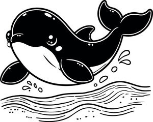 Cute cartoon whale jumping out of the water