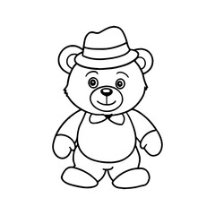 coloring page a teddy bear wearing a green hat line art vector