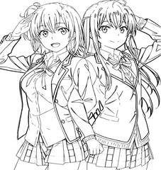Drawn anime coloring pages illustration	