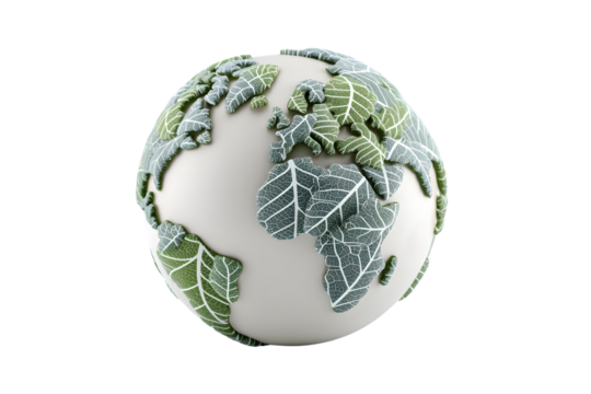 EcoFriendly Earth Design with Leaf Continents for Sustainability and Environmental Themes