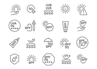 Vector Icon Set: Sun Protection and SPF