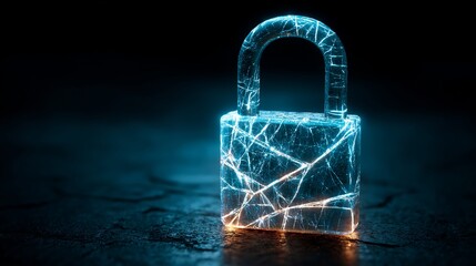 Cybersecurity Digital Padlock Abstract Glowing Blue Network Lines Technology Security Concept Dark Background Modern Digital Art Futuristic Illustration Graphic Design Element key 