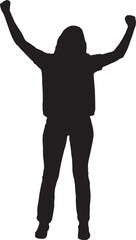 vector; silhouette of a front view of young woman standing and arms raised