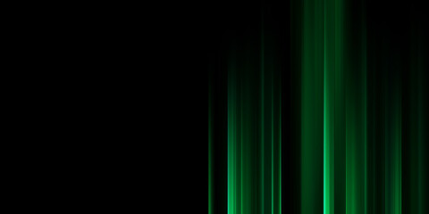 Moving fast green laser light beams isolated on black background. Abstract light effect. Green lens flare. Horizontal rays glowing in the dark