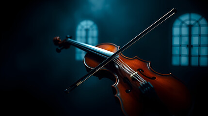 Fototapeta premium Violin in dark room - music concept