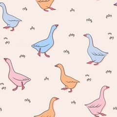 little colorful geese walking pattern design