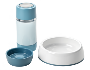 Pet water bottle with bowl png travel dog water bottle png portable pet hydration container png flip-open bowl bottle png on-the-go pet drinker png transparent background