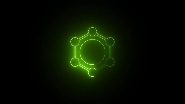 Neon Green AI Interface on Shadow Background. Glowing Green Tech Icon Over Dark Surface. Green Neon AI Symbol on Black Canvas.