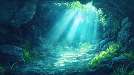 Obraz premium Subterranean pathway illuminated by sunlight rays.