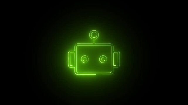 Shining Green Neon AI Operatives Symbol on Charcoal Canvas. Cyber Green Virtual Assistant Icon on Noir Backdrop. Bold Neon Green Multi-Agent System Icon on Dark Field.