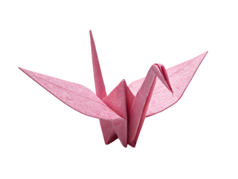 A pink origami crane with a different perspective on png - Powered by Adobe