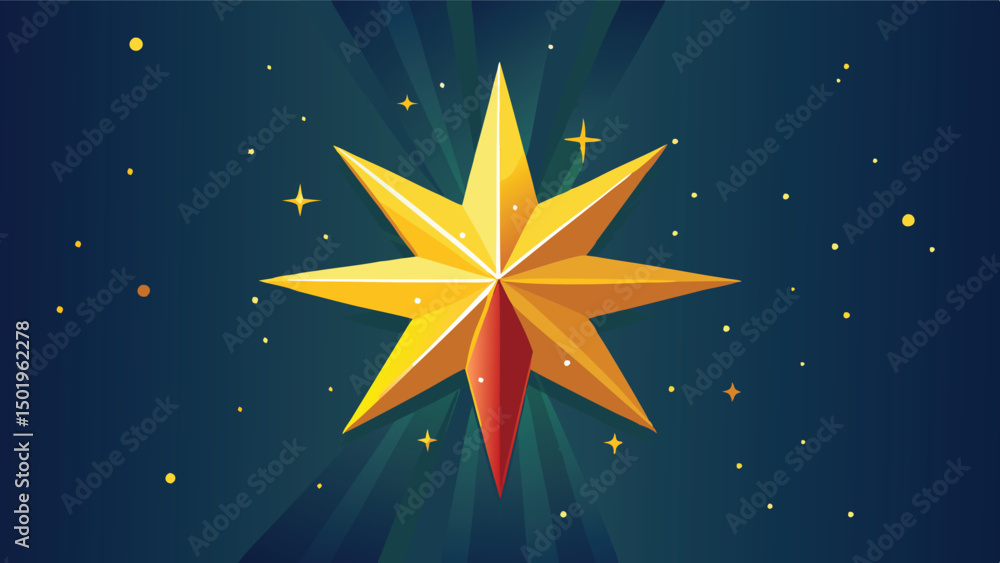 Poster bright gold star vector illustration with radiating lines and sparkling background suitable for fest