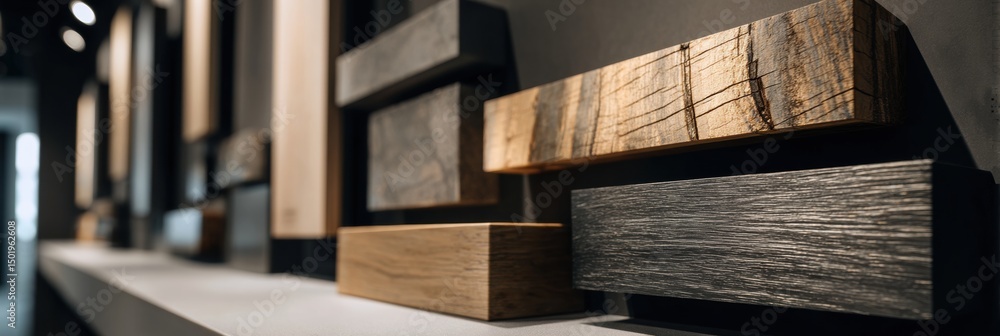 Poster edge profiles displayed on showroom wall with clean finish and diverse textures showcasing modern de