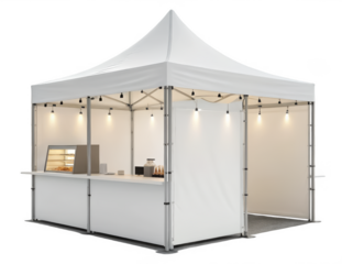 Pop-up kiosk tent png portable canopy tent png event pop-up booth png instant setup market tent png promotional display shelter png transparent background