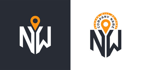 NW Location Logo Bundle. Letter NW Logo Dual Vector Icons for Recruitment and Navigation