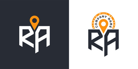 RA Location Logo Bundle. Letter RA Logo Dual Vector Icons for Recruitment and Navigation