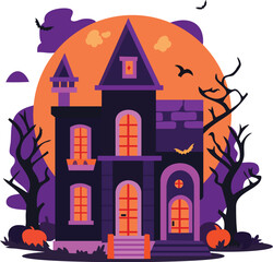 Vector Illustration of a Haunted House for Halloween – Spooky Design Elements