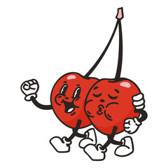 Retro cartoon cherries characters