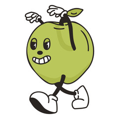 Retro cartoon green apple character