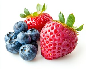 Ripe Red and Blue Berries on Crisp White Canvas: Natural Snack Delights