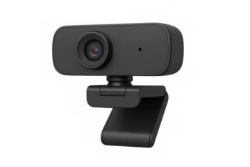 Modern black webcam on a transparent background, ready for video conferencing, streaming, or online communication
