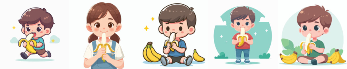 vector of a child eating banana