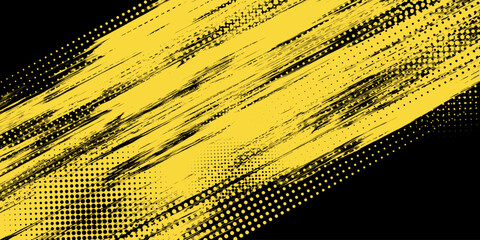 Dots halftone yellow and black color pattern gradient grunge texture background. Dots pop art comics sport style vector illustration grunge modern dots halftone