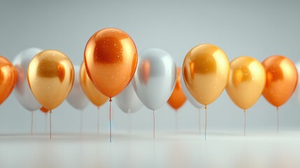   A row of orange, white, and gold balloons in the form of a numeral on a stick