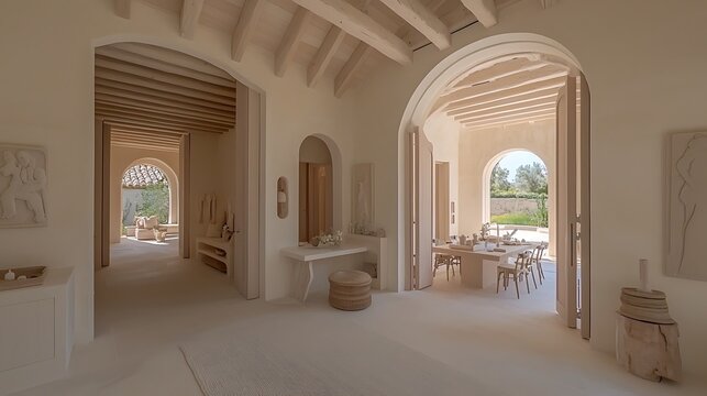 A bright, clean white room with natural light pouring in through large windows, casting subtle, soft shadows on the simple, uncluttered space.