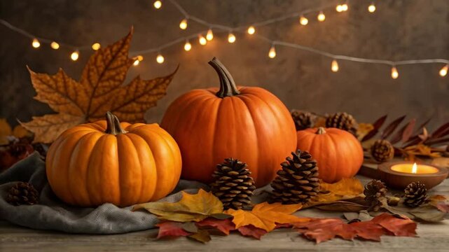 halloween clipart of pumpkins and pinecones with fall leaves indoors