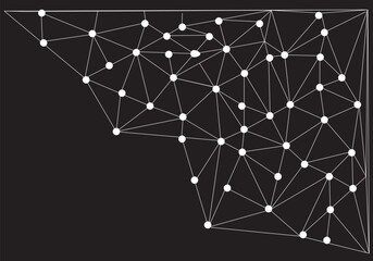 Abstract Network Connections Dots Lines Dark Background design.Glowing black plexus. Big data. Network or connection.  
